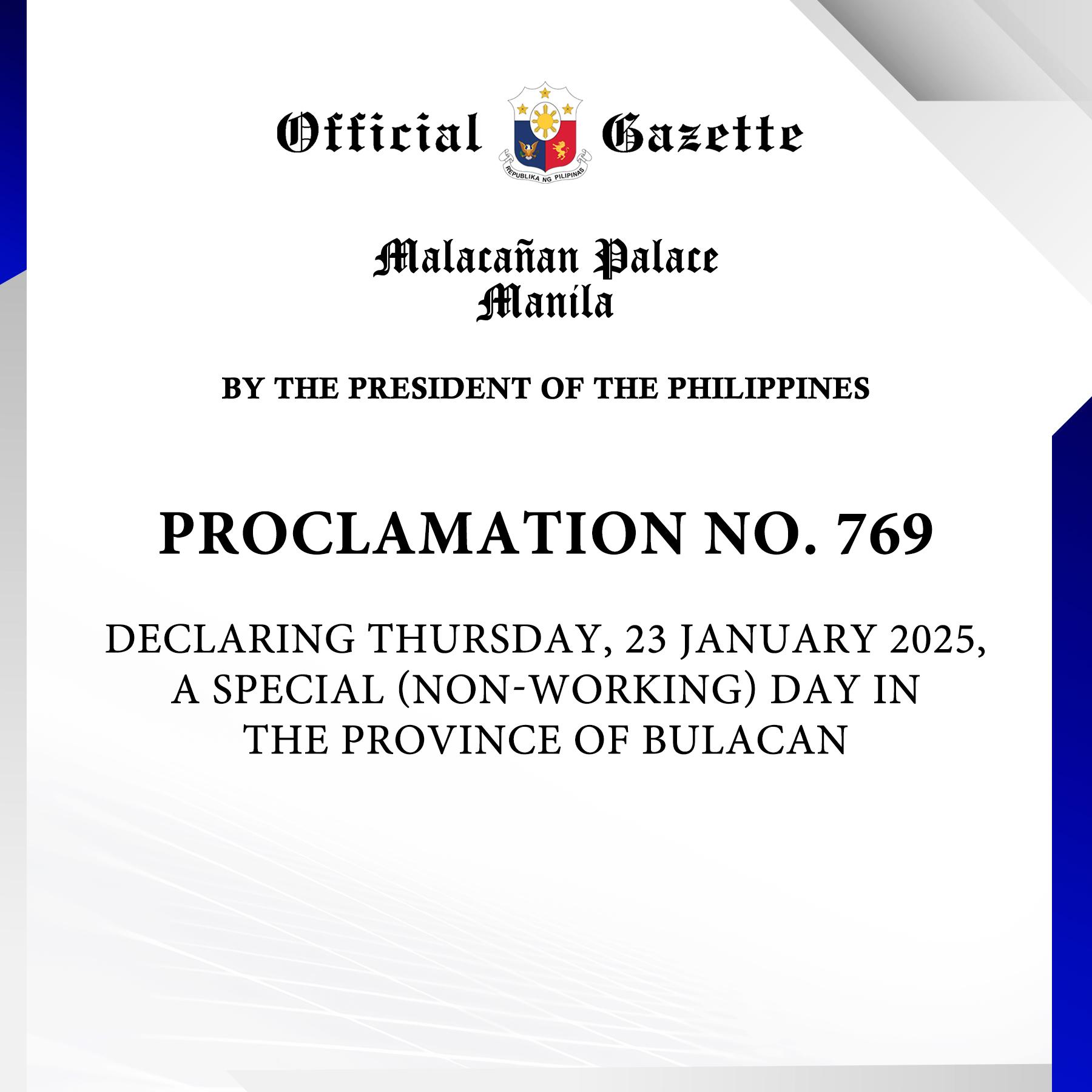 Declaration of Non-Working Day in the Province of Bulacan