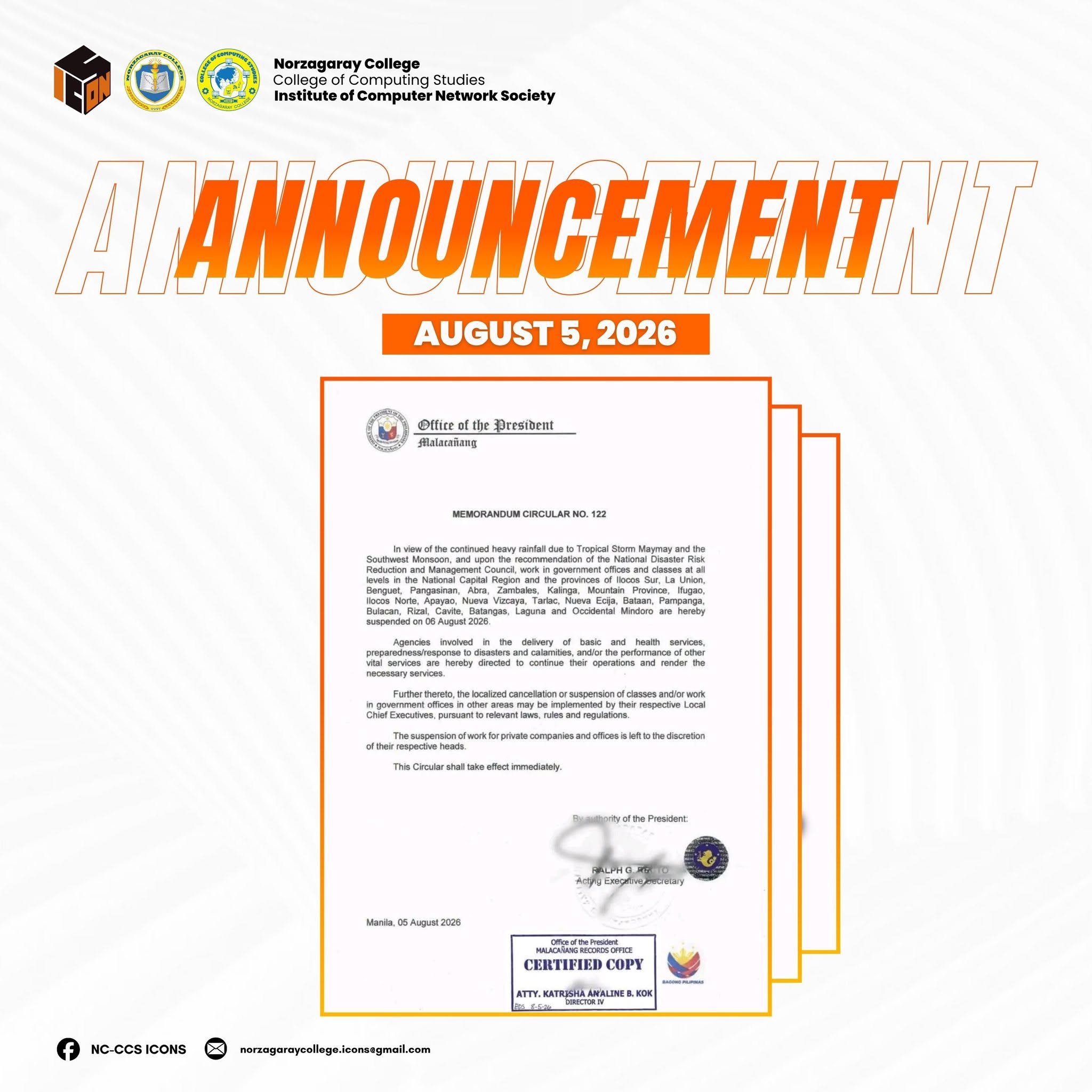 𝗖𝗟𝗔𝗦𝗦 𝗦𝗨𝗦𝗣𝗘𝗡𝗦𝗜𝗢𝗡 𝗔𝗗𝗩𝗜𝗦𝗢𝗥𝗬 | 𝗔𝘂𝗴𝘂𝘀𝘁 𝟱, 𝟮𝟬𝟮𝟲