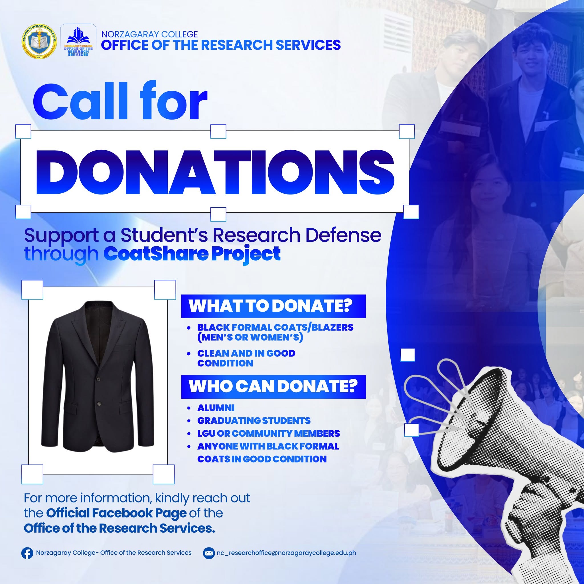 COATSHARE PROJECT: A CALL FOR DONATIONS TO SUPPORT STUDENT RESEARCH DEFENSES