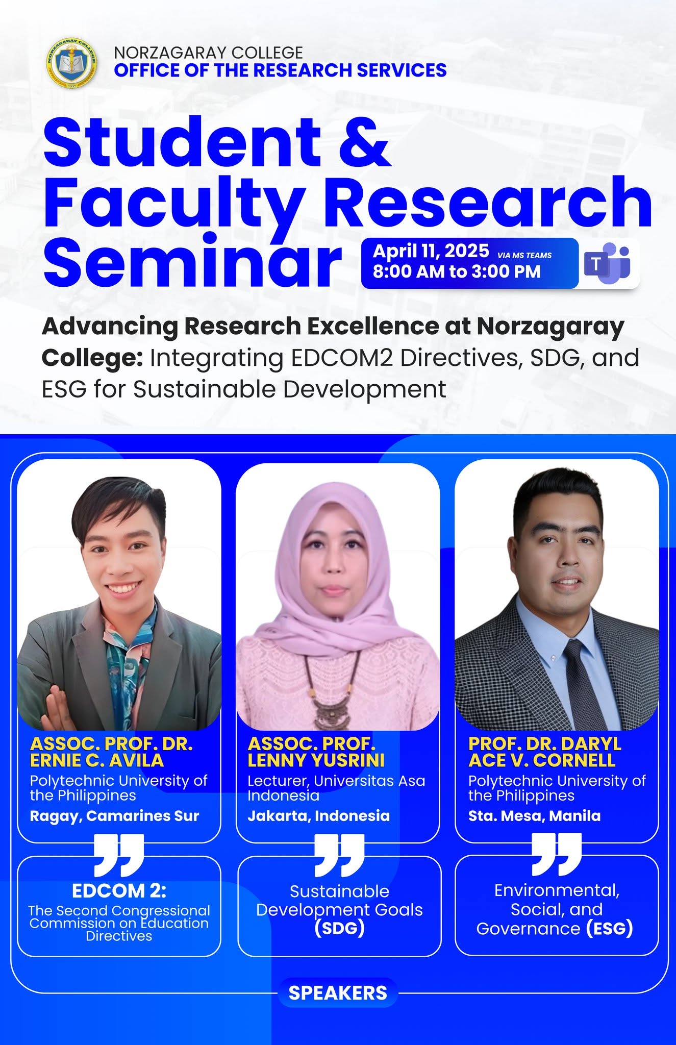 PLENARY TALK ON THE NORZAGARAY COLLEGE RESEARCH AGENDA 2024–2027