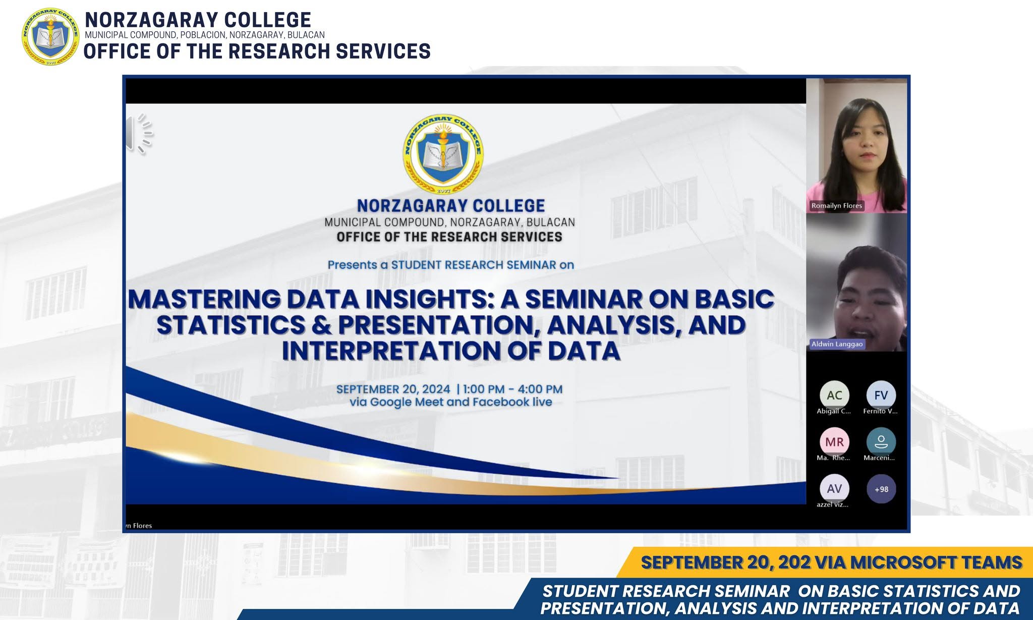 STUDENT RESEARCH SEMINAR ON BASIC STATISTICS & PRESENTATION, ANALYSIS, AND INTERPRETATION OF DATA