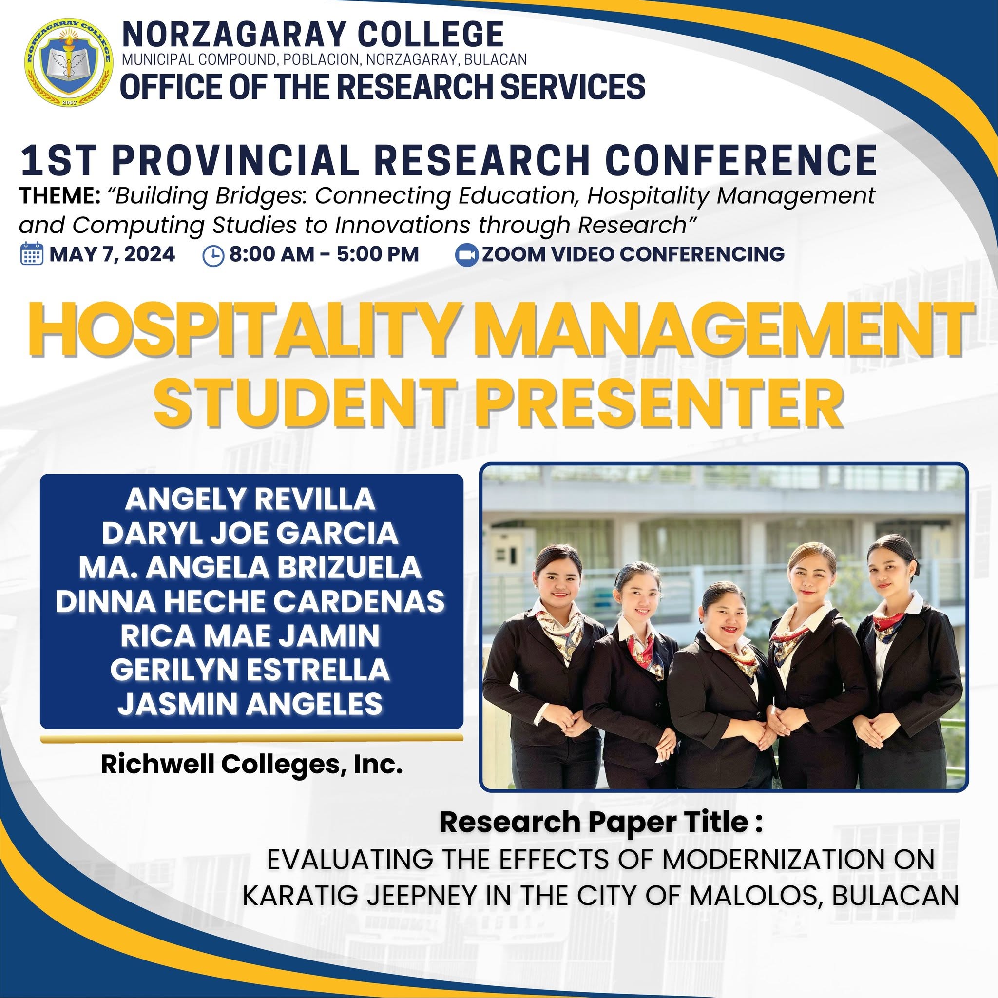 1st Provincial Research Conference – Hospitality Management Student Research Presenters