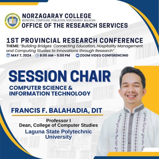 1st Provincial Research Conference – Session Chair for Computer Science and Information Technology