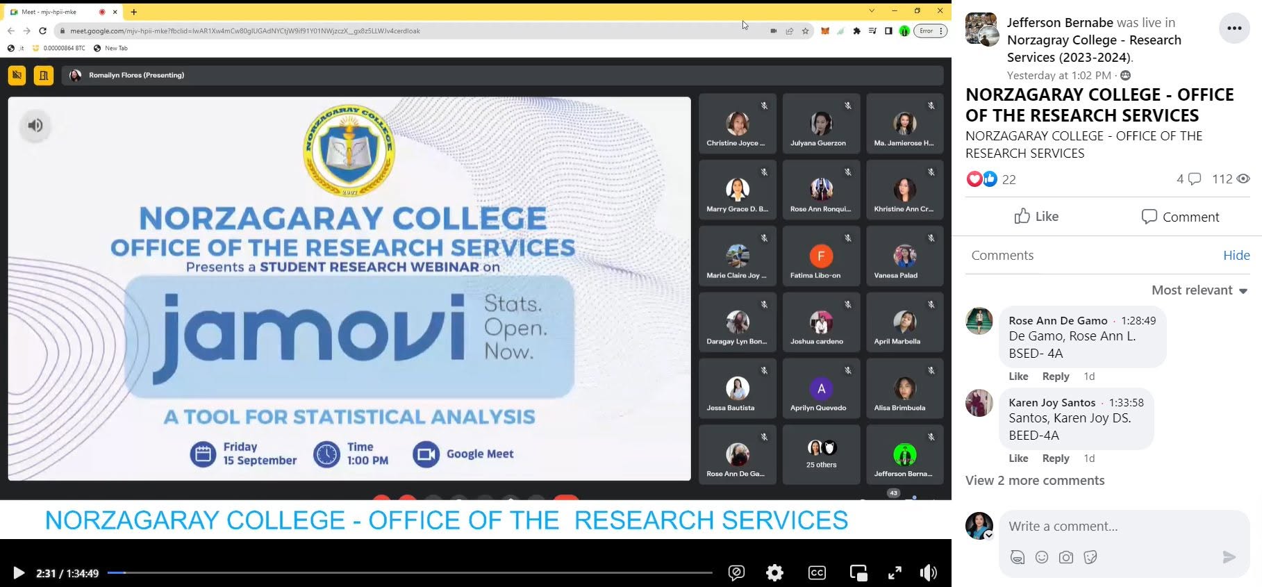 Student Research Webinar on JAMOVI: A Tool for Statistical Analysis